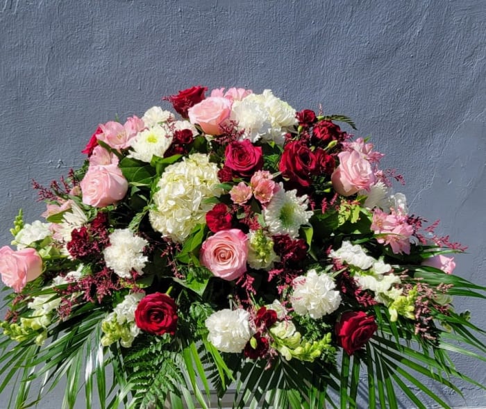 Burgundy and Pink Casket Spray