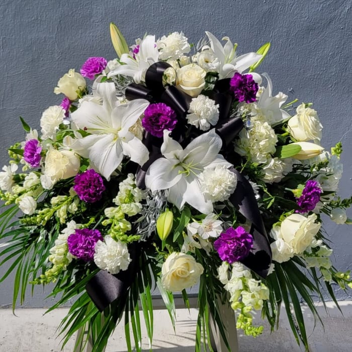 Purple And White Casket Spray