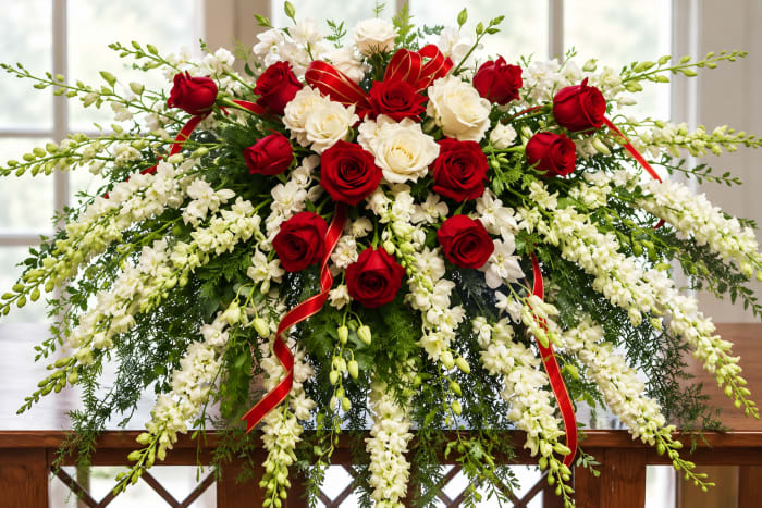 ORCHID & ROSE Casket Cover (Red + White)