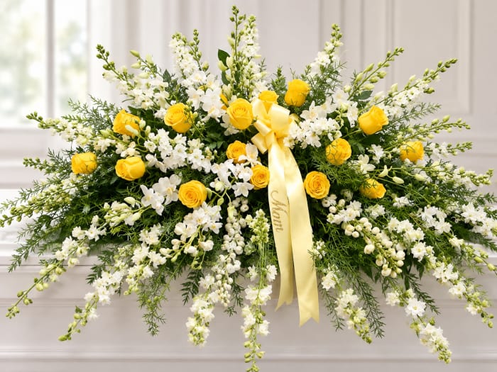 ORCHID & ROSE Casket Cover (Yellow + White)