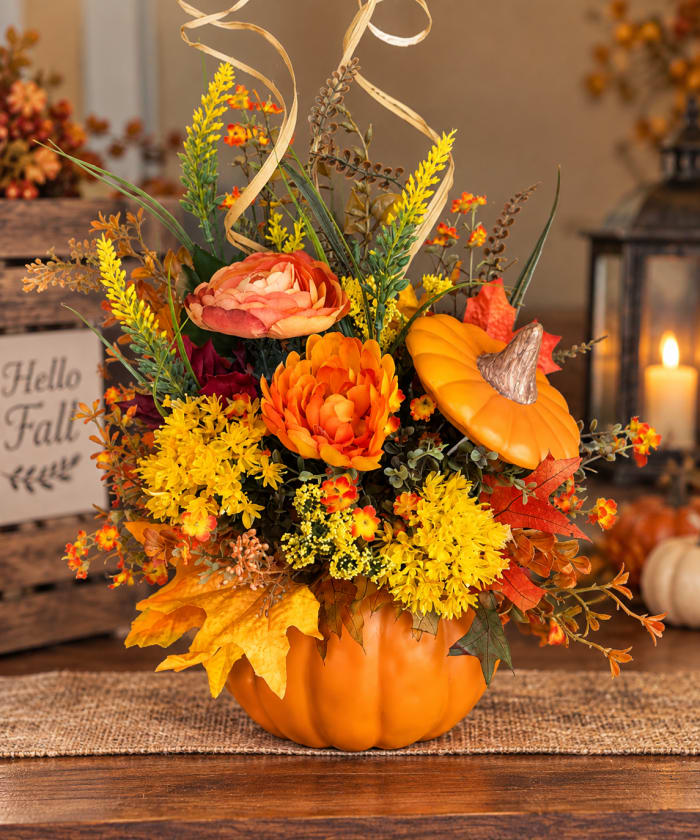 Ceramic Pumpkin(Silk Flowers)