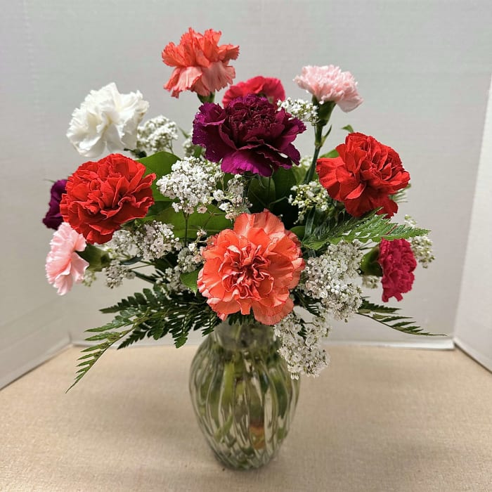 DOZEN MIXED CARNATIONS VASED