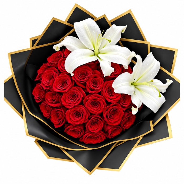Forever Yours red rose and lily bouquet by Tropical Arrangements