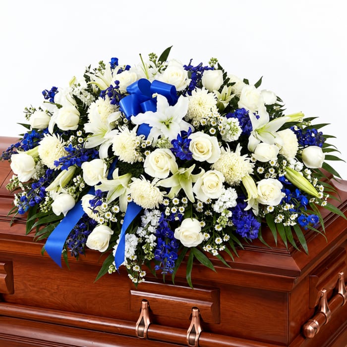 Blue and White Casket Spray