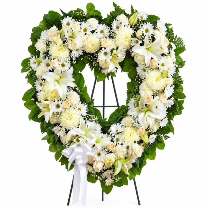 Always Remember White Floral Heart Tribute Spray