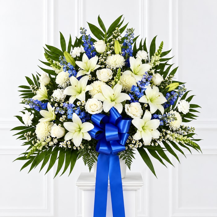 Heartfelt Sympathies Blue & White Funeral Basket
