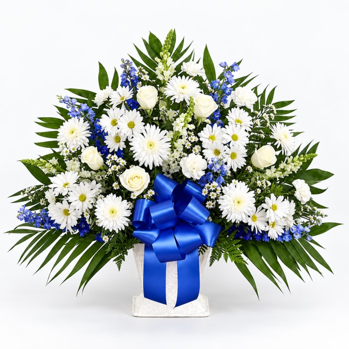 Heartfelt Tribute Blue & White Floor Basket