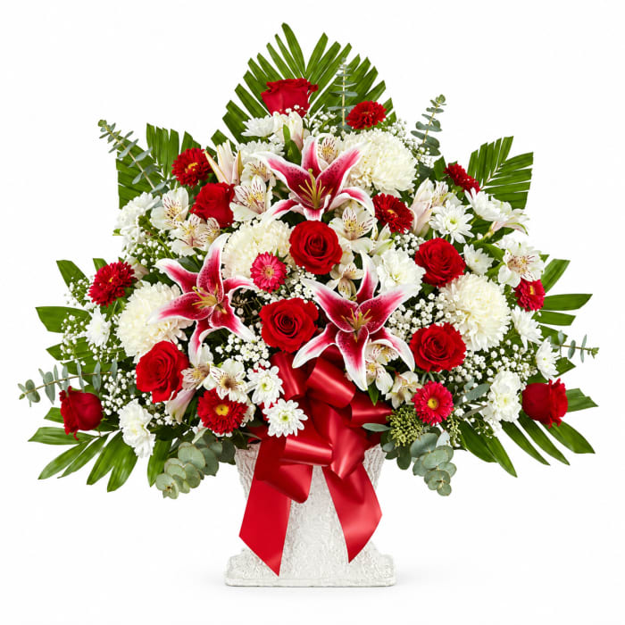 Red Rose And Lily Floor Basket