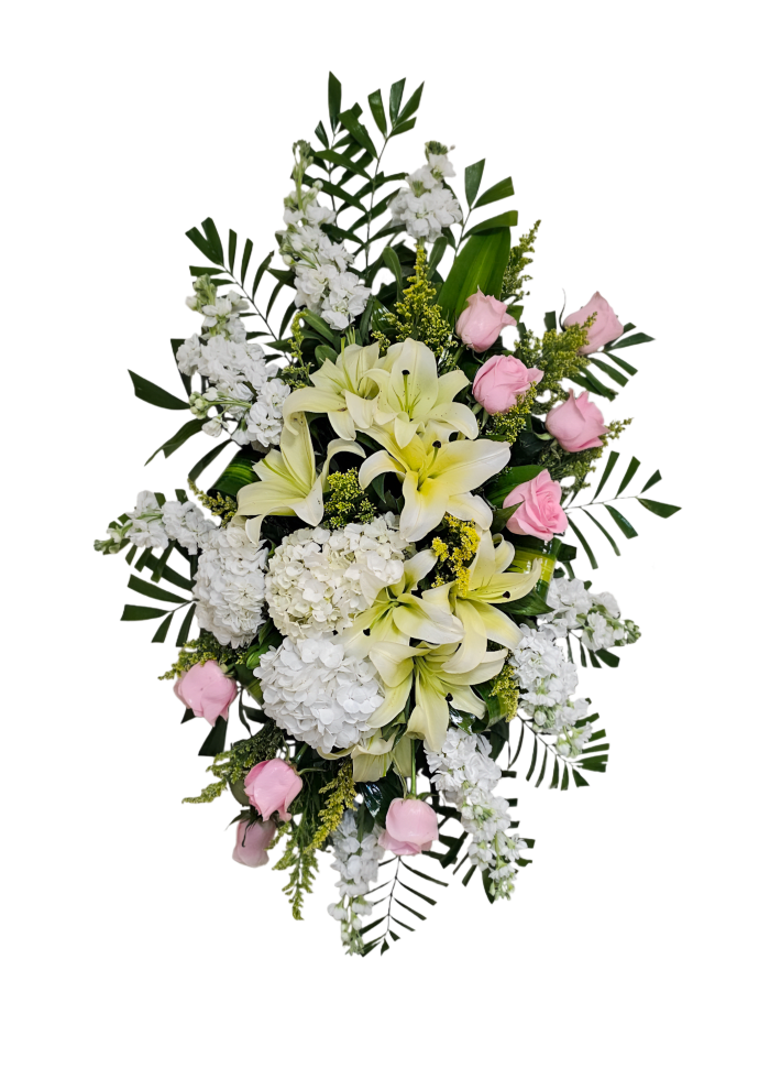 CR-12 Corona de rosas, hortensias, stocks y lirios concador
