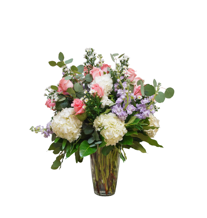 AR-15 Arreglo funeral de rosas, hortensias, montecasino y stocks