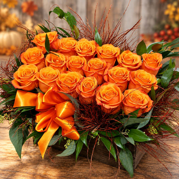 18 Autumn Rose Wood Box Bouquet