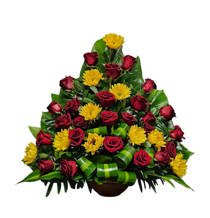 CN-11 Canasta funeral de rosas y girasoles