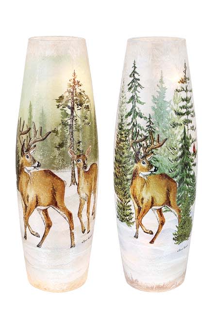 Buck and Doe Pre-Lit Lg Vase