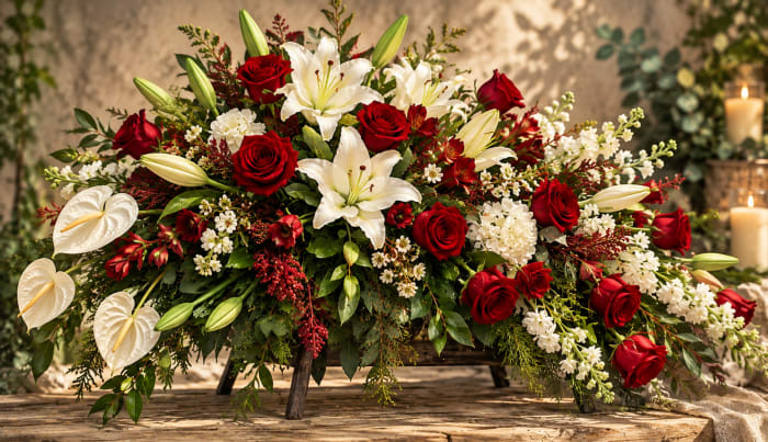 Sweet Red & White Casket Spray