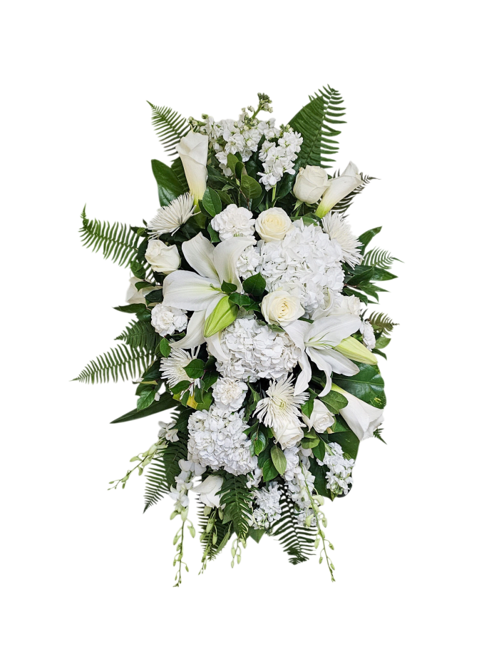 CR-16 Corona de rosas, spiders, orquídeas, hortensias, stocks, lirios casablanca y lirios cala