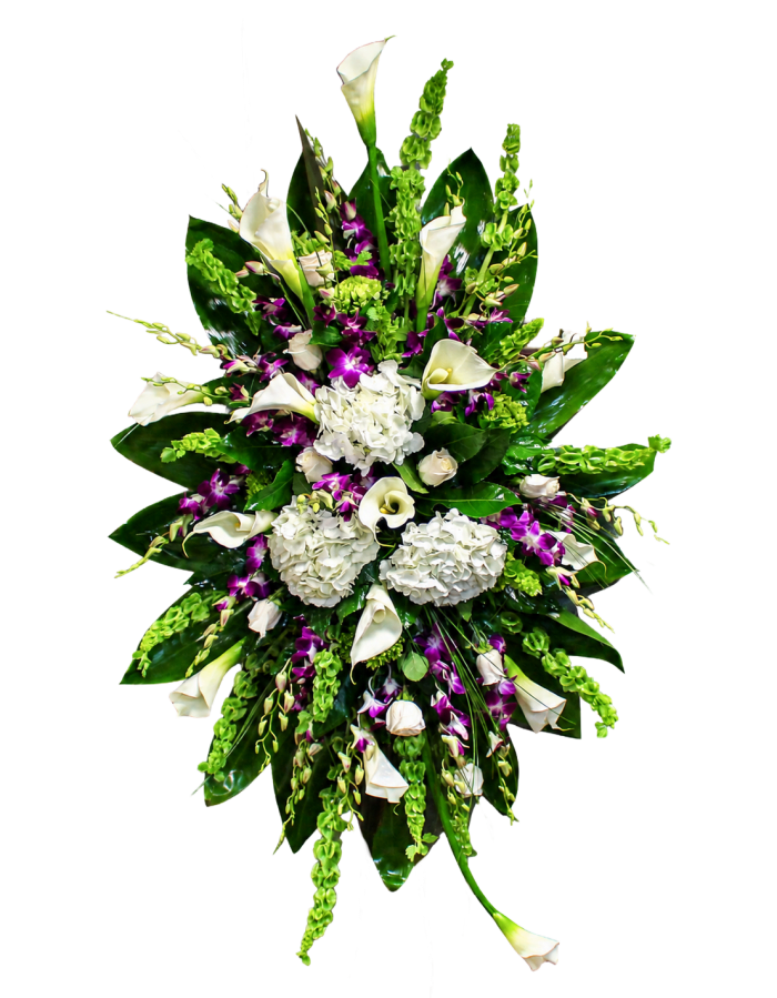 CR-23 Corona de rosas, lirios cala, orquídeas, hortensias y campana de Irlanda
