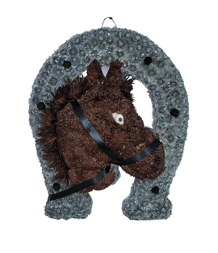 PL-09 Cara de caballo con herradura de pompones, crisantemos y spiders