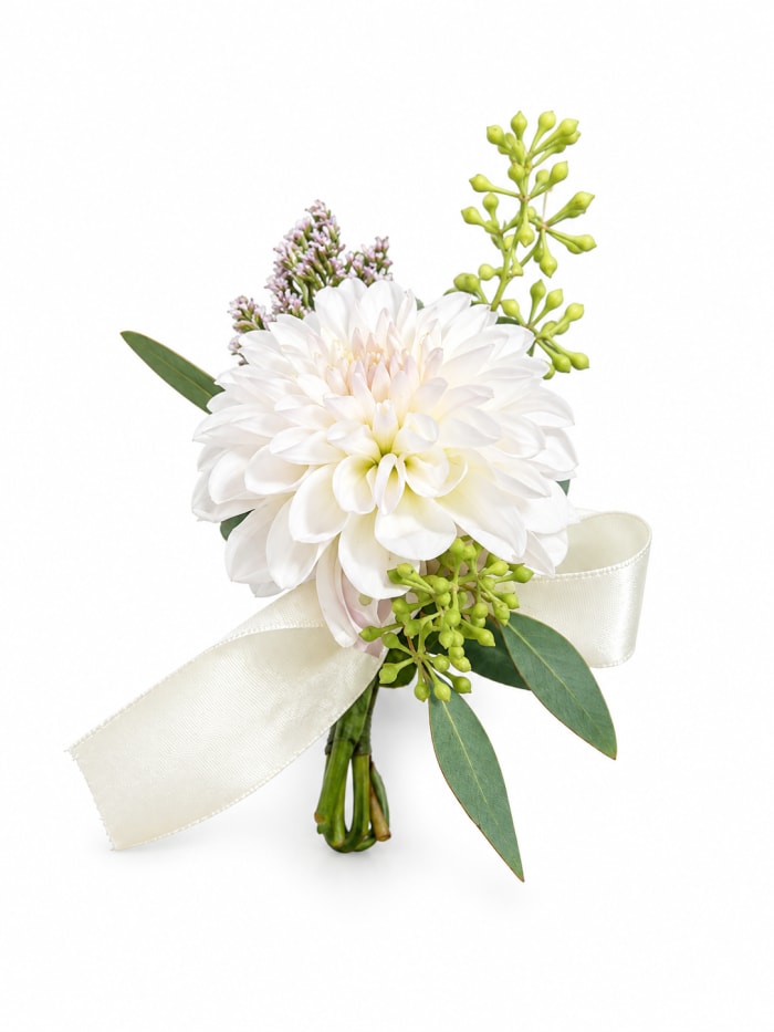 Elegant White Dahlia Boutonniere
