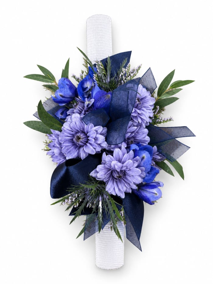 Lavender and Navy Wrist Corsage