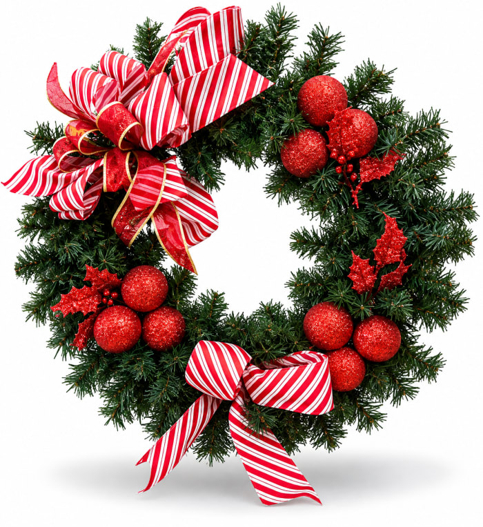 Striped Bow Christmas Wreath Silk