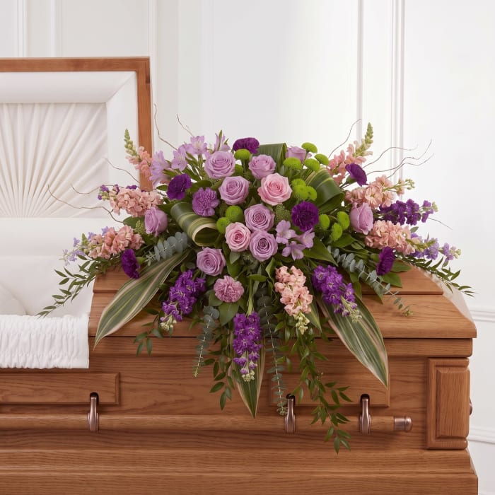 Peaceful Lavender Rose & Garden Casket Spray
