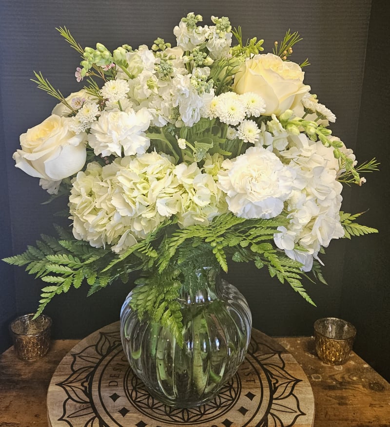 white sympathy flowers for Cota Funeral Home North Reading MA