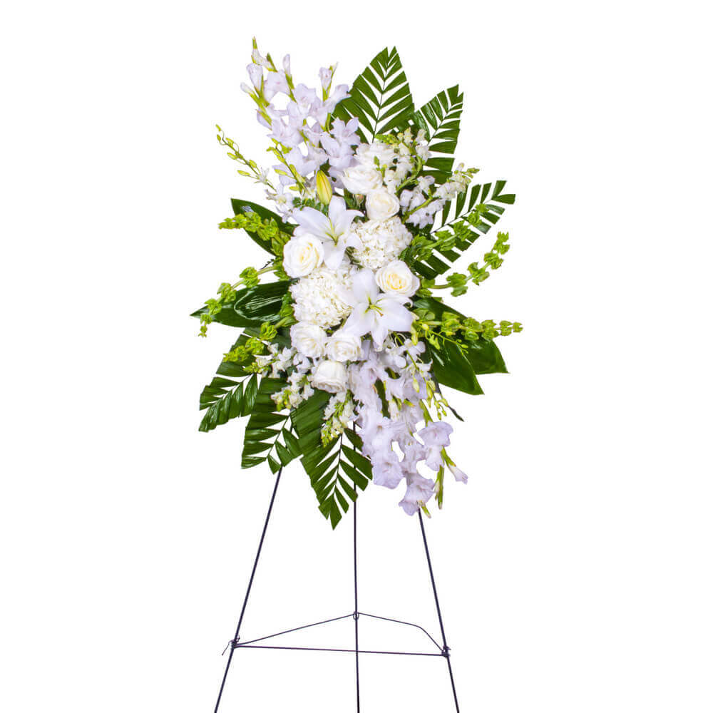White & Green Sympathy Standing Spray