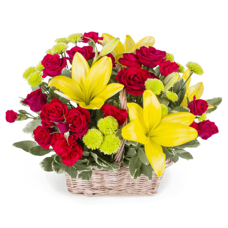 RED & YELLOW BASKET Flower Bouquet