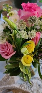 Color Palette of Pinks,Yellows, and Whites Flower Bouquet
