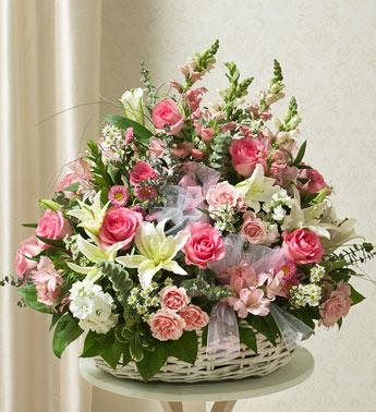 Sympathy Arrangement in Basket - Pink and White
