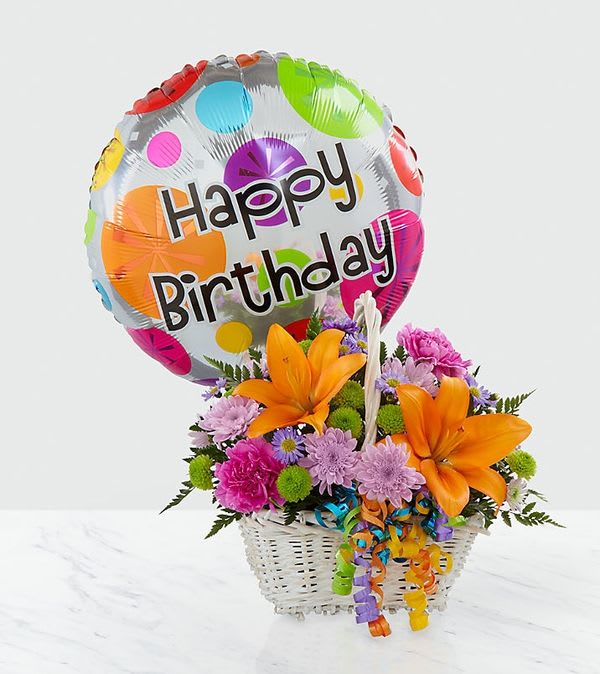 The Happy Blooms™ Basket - With Birthday Balloon