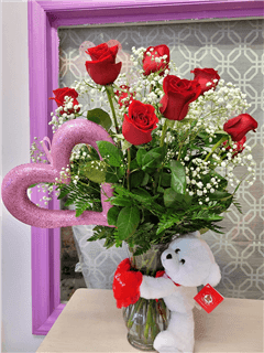 The Winston w/bear and heart Flower Bouquet