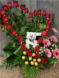 Lots a Love Heart Shape & Ferrero Rocher Flower Bouquet