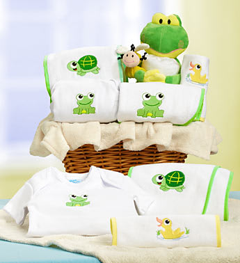 Froggie & Friends New Baby Boy or Girl Gift Basket
