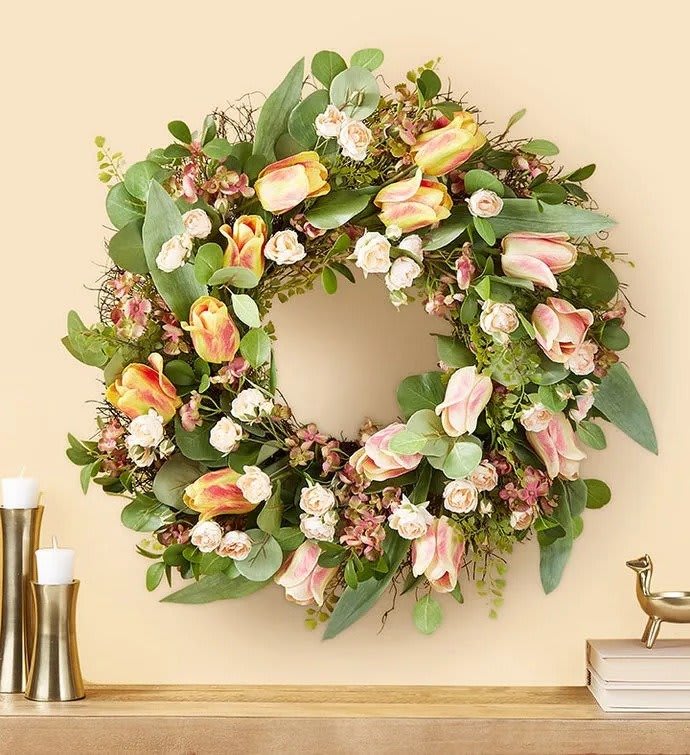 Peach Mini Rose & Tulip Wreath- 28"
