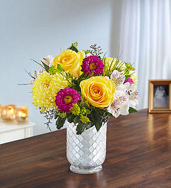 Sunshine Harmony in White Mosaic Vase