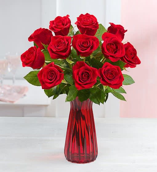 One Dozen Romantic Red Roses Flower Bouquet