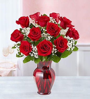 Blooming Love In Ruby Vase Flower Bouquet