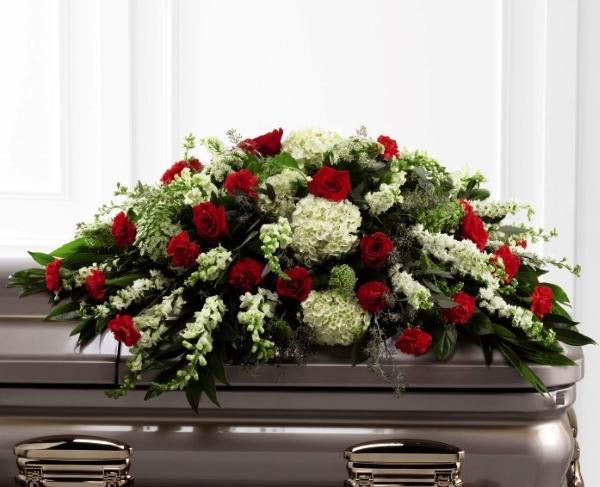 Red and White Casket Spray
