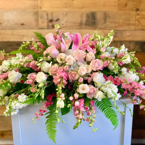 Lovely in Pink Casket Spray by Fanny's Flowers