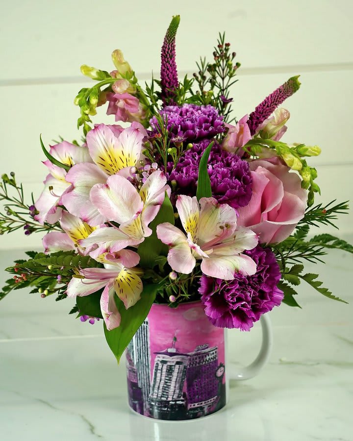 Pink Tulsa Coffee Mug by Rathbone's Flowers Flower Bouquet