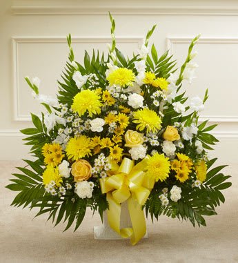 Heartfelt Tribute Yellow Floor Basket Arrangement