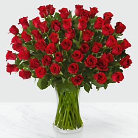 Fifty Long Stem Red Roses with Vase Flower Bouquet