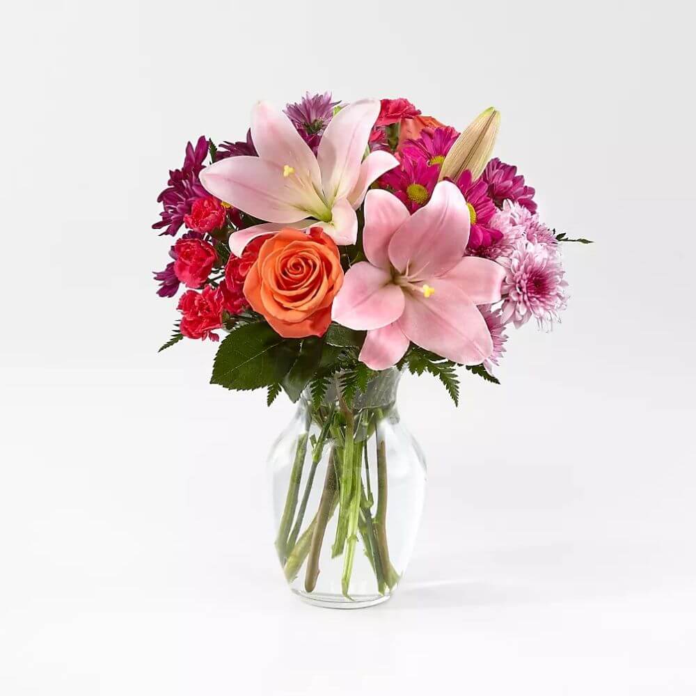 Designers Fresh Flower Arrangement Pink, Purple, and Orange