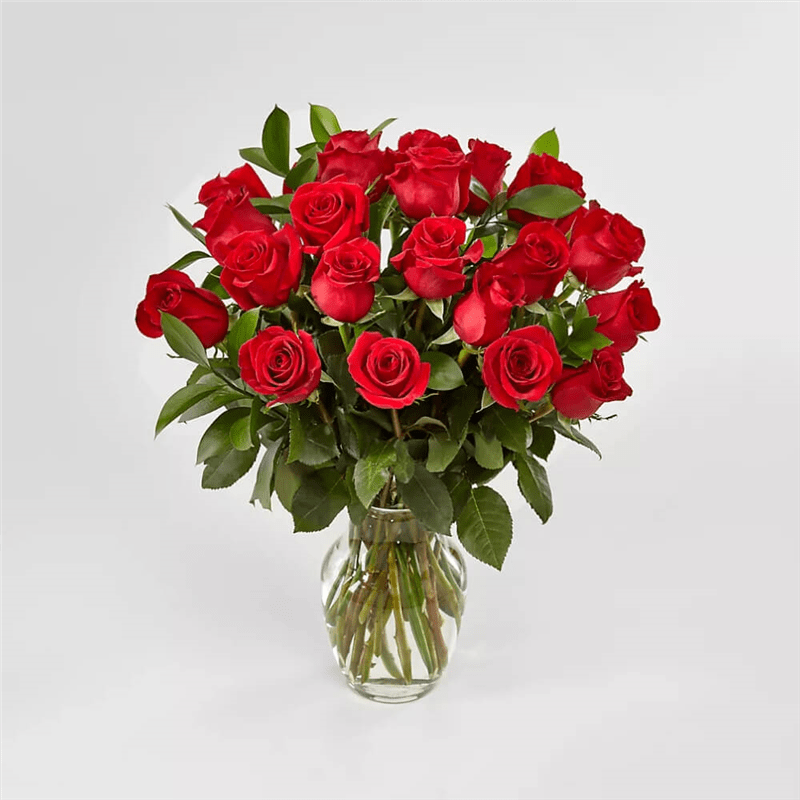 12 Red Roses with Vase Flower Bouquet