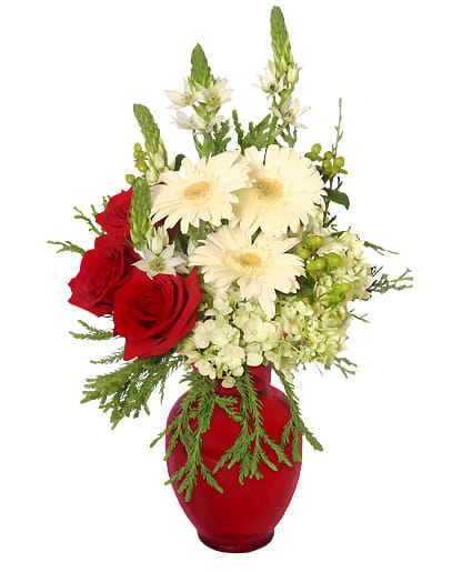 CRIMSON & CREAMVase Of  Holiday Flowers