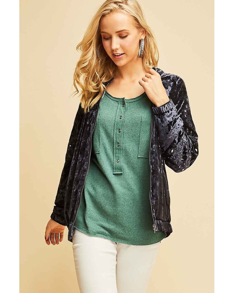 Entro Velvet Black Zip Jacket