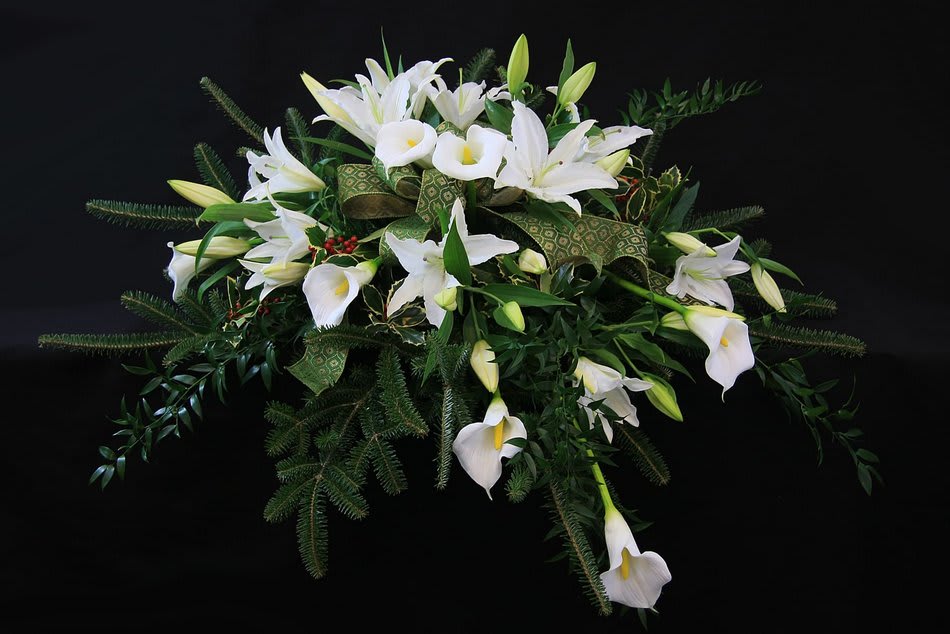 White Lily and Calla Casket Spray