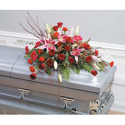 Red And Pink Casket Piece Flower Bouquet