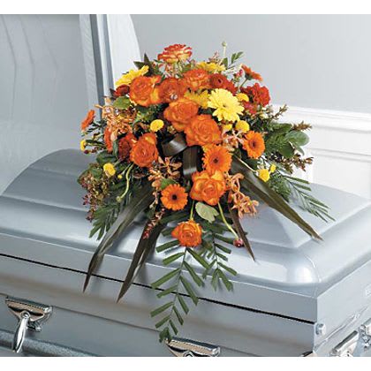 Orange Casket Spray Flower Bouquet